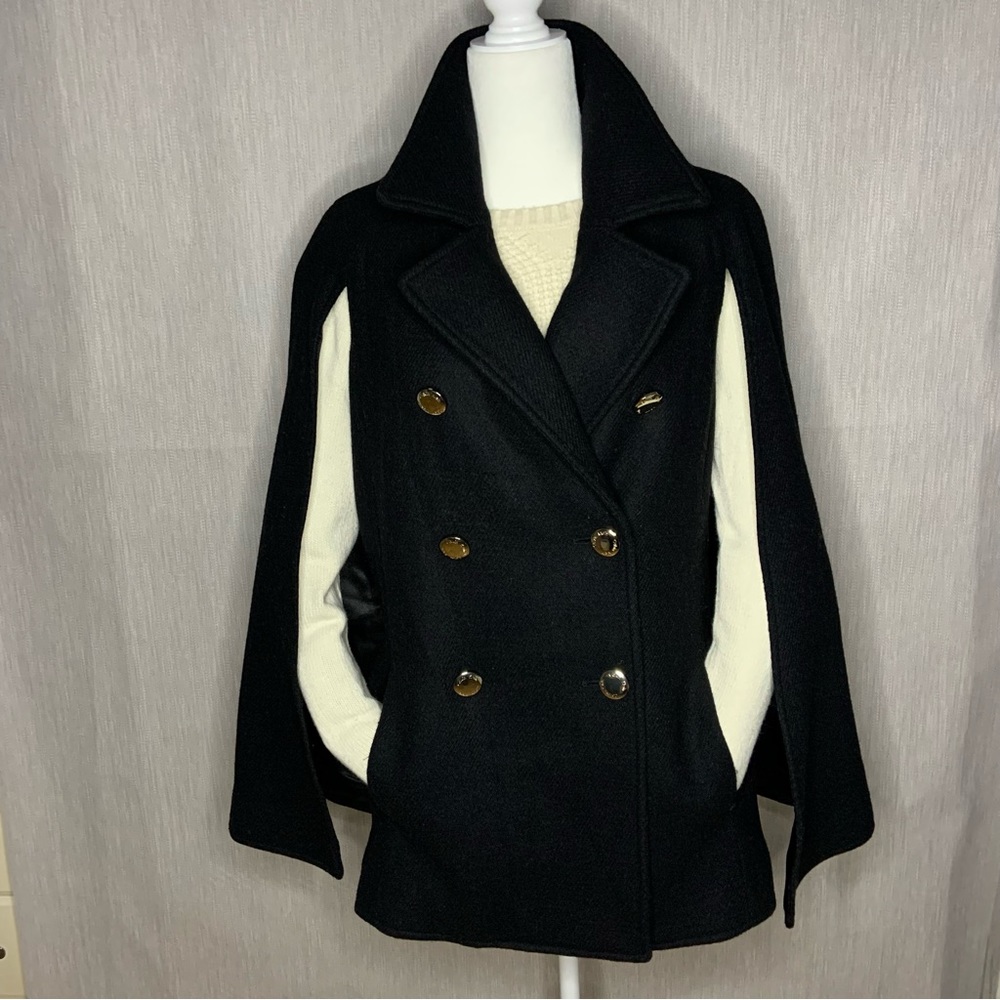 Calvin Klein Double Breasted Cape Coat Blended Wool Notched Collar Size L/XL